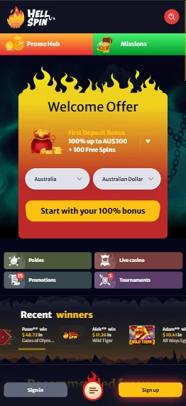 Hell Spin Casino mobile site on a smartphone screen